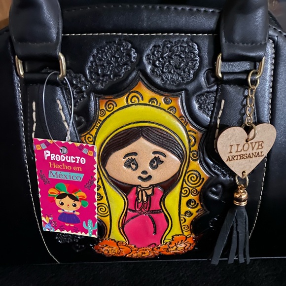 Vegan Handbag, Our Lady of Guadalupe, Black Handbag, Vegan Bag, Women vegan bag - Picture 6 of 7